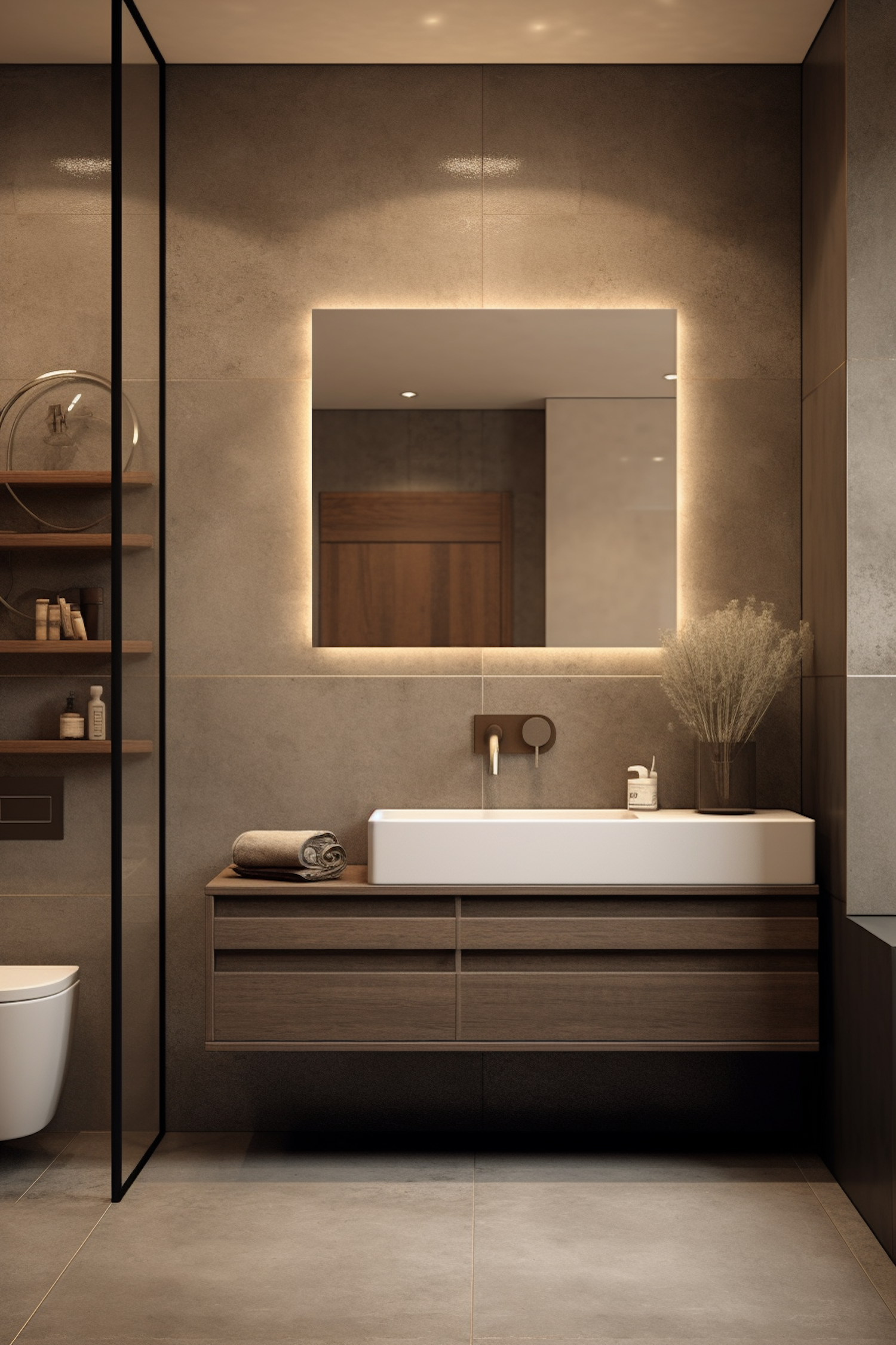 Sophisticated Earth Tone Minimalist Bathroom Vanity