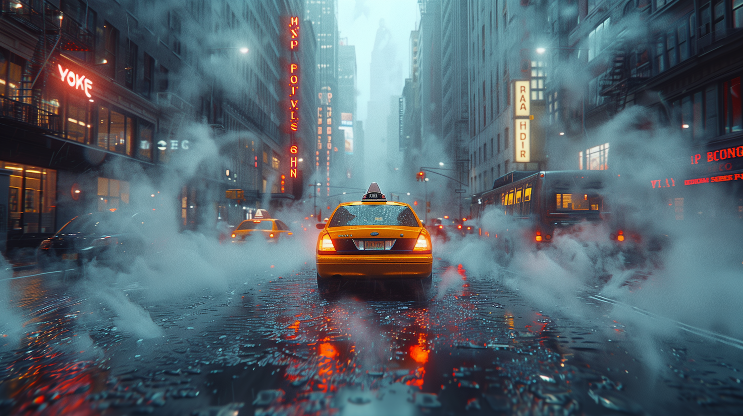 Urban Street Scene with Yellow Taxi