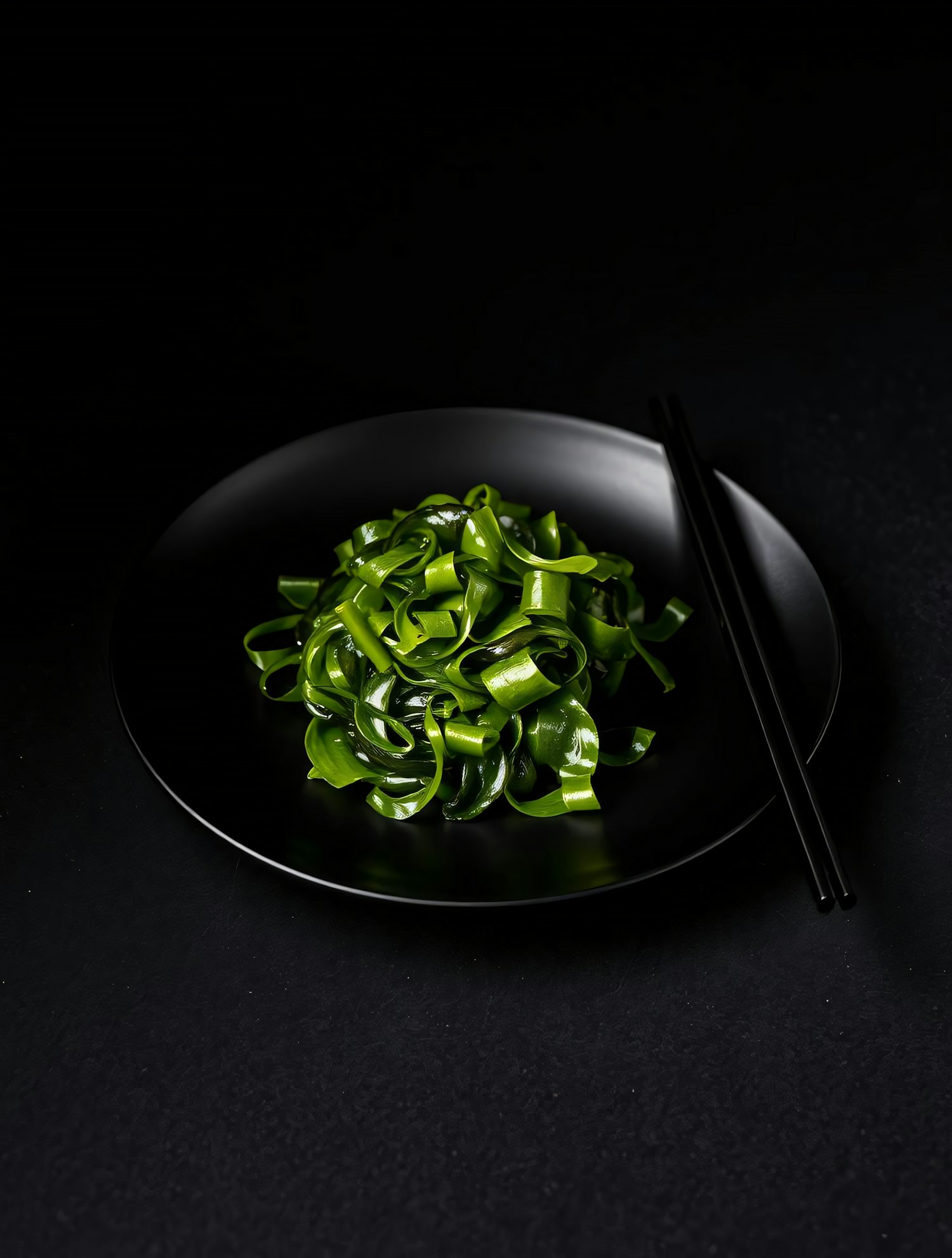 Seaweed Noodles on Black Plate