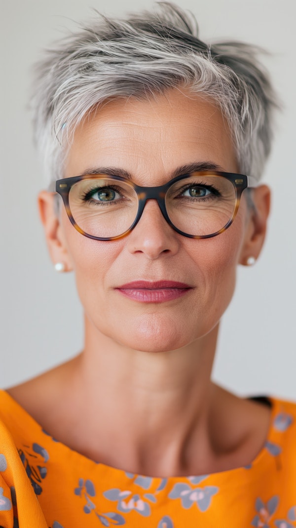 Portrait of a Stylish Woman with Gray Hair