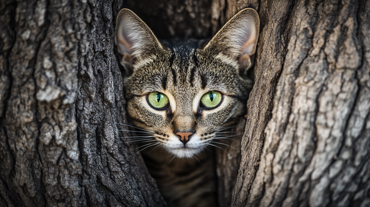 Curious Tabby Cat in Tree