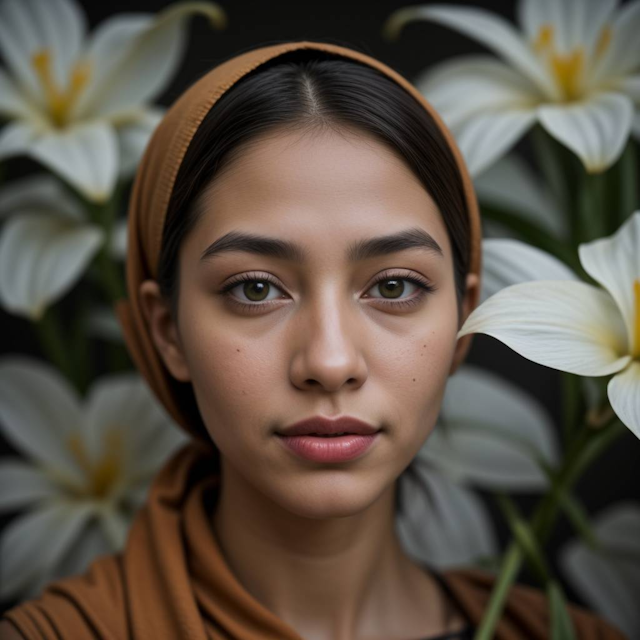 Tranquil Portrait with White Lilies