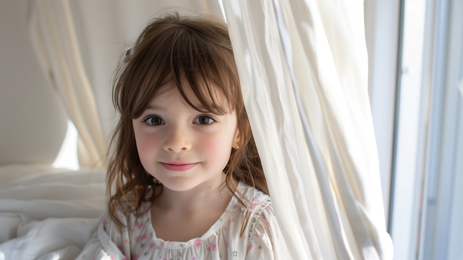 Child Peeking Through Curtains