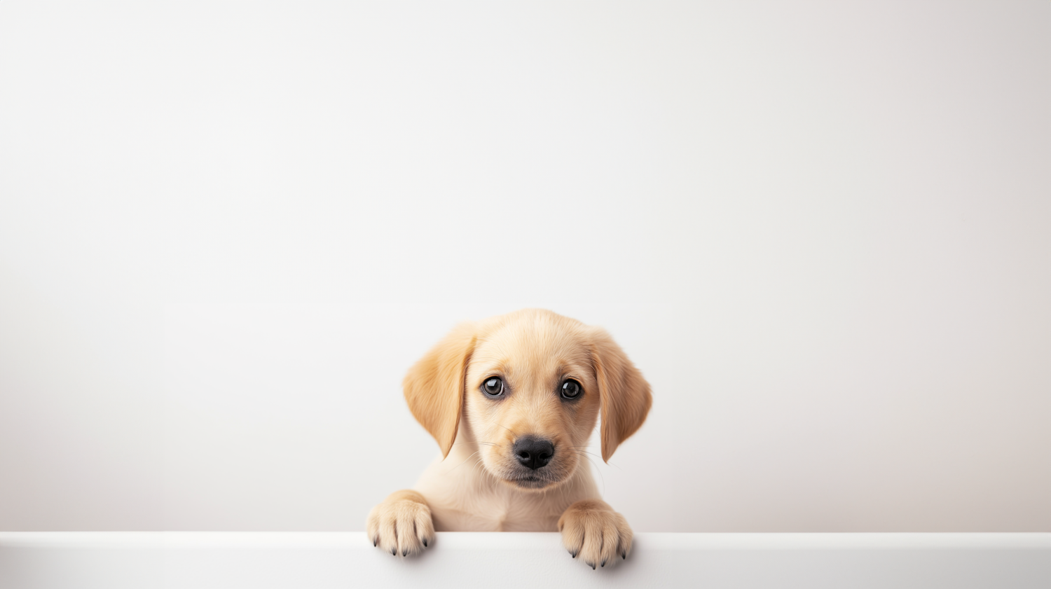 Curious Golden Pup Over White Edge