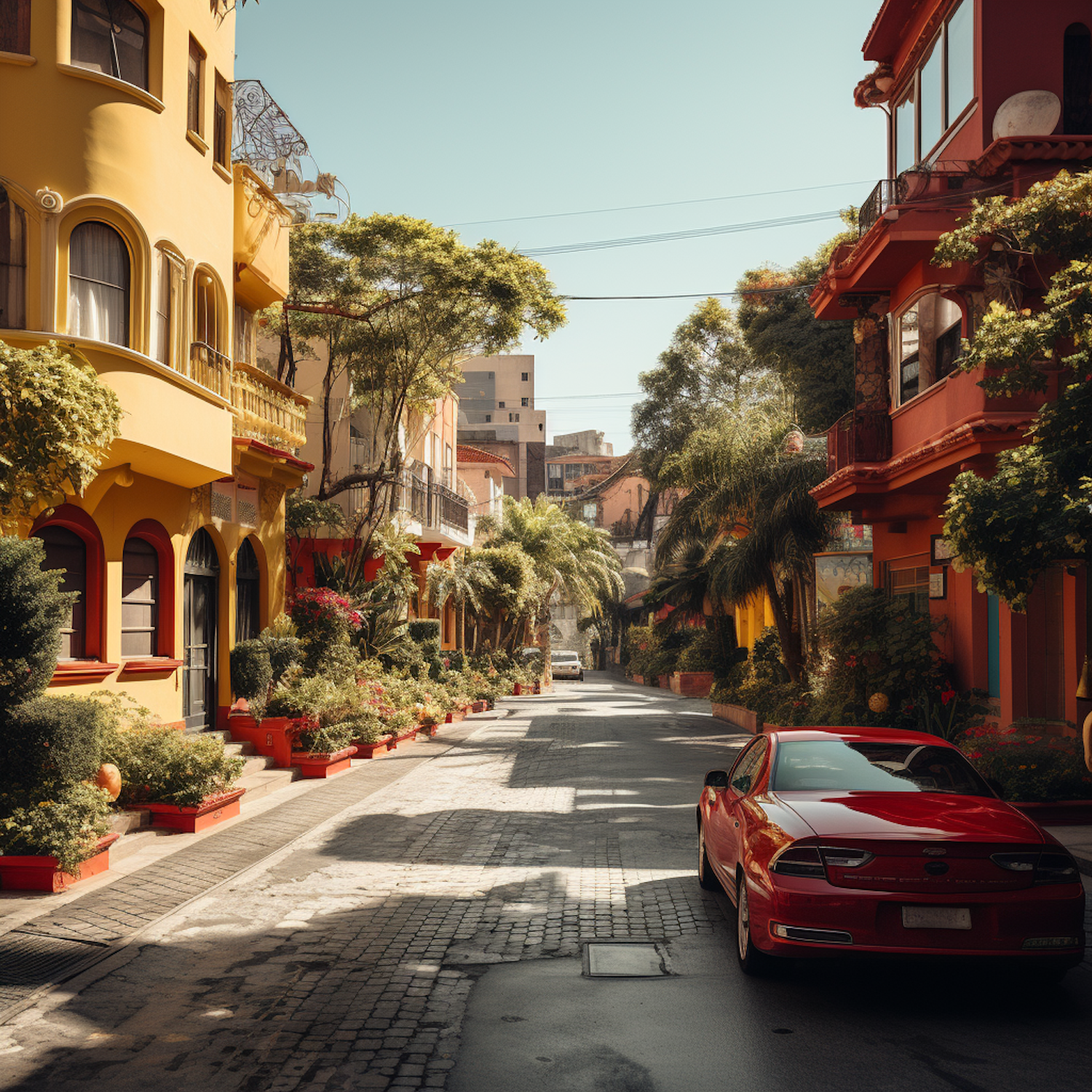 Tranquil Sunrise on a Vibrant Mediterranean Street