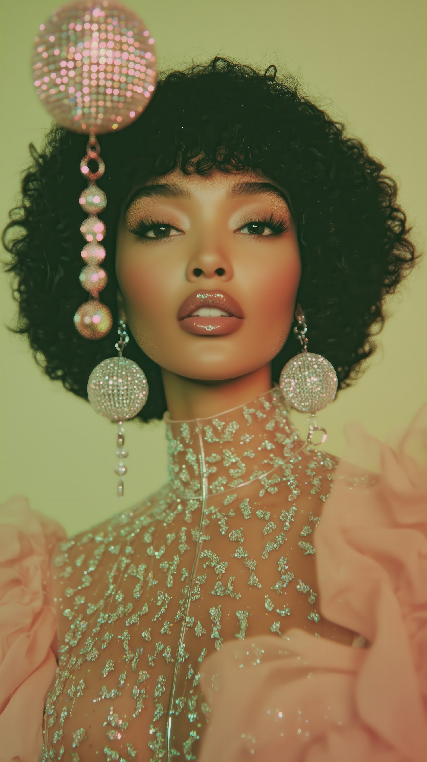 Glamorous Portrait with Disco Ball Earrings