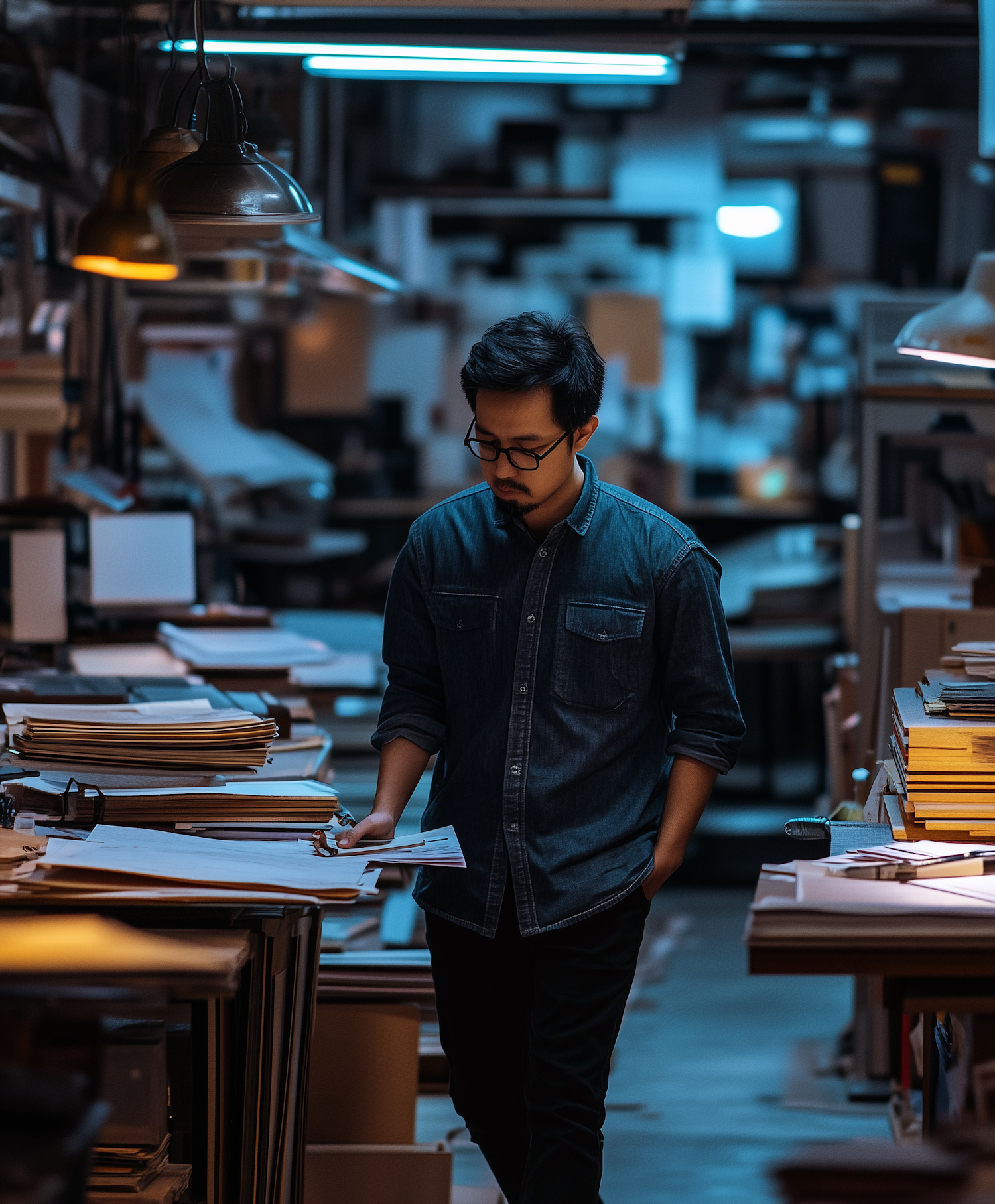 Man in Office with Papers