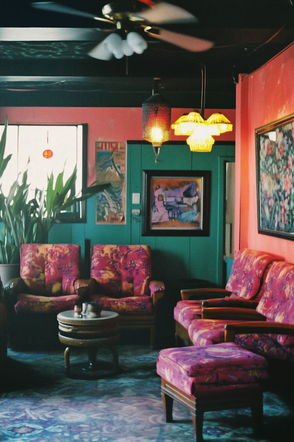 Eclectic Living Room with Floral Furniture