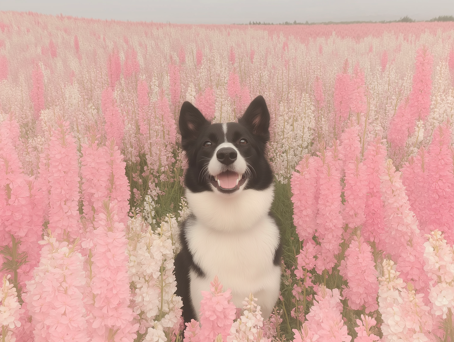 Dog in Flower Field