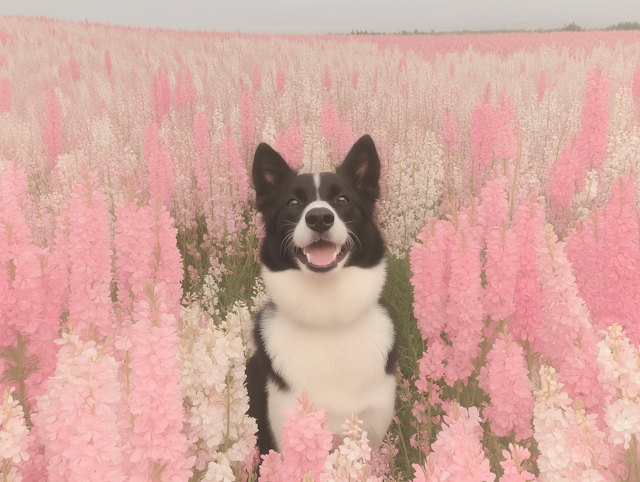 Dog in Flower Field