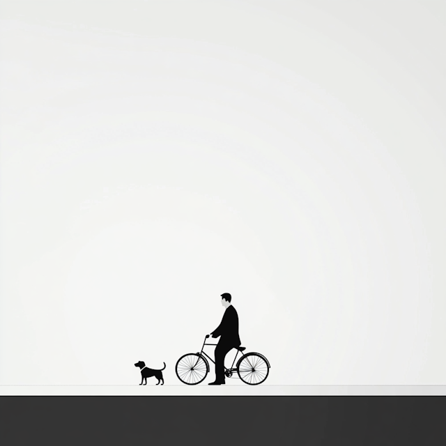 Silhouette of Man and Dog Riding a Bicycle