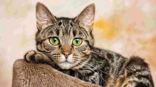 Close-up of a Tabby Cat with Green Eyes