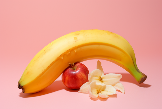 Fruitful Elegance: Banana, Apple and Blossoms Still Life