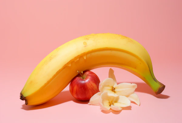 Fruitful Elegance: Banana, Apple and Blossoms Still Life