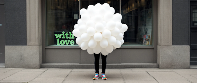 Whimsical Balloons on Sidewalk