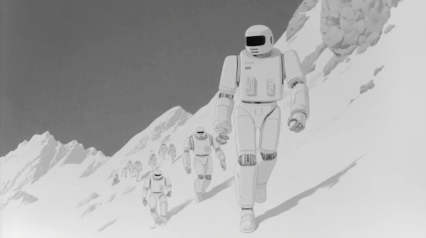 Robots in Snowy Mountain Landscape