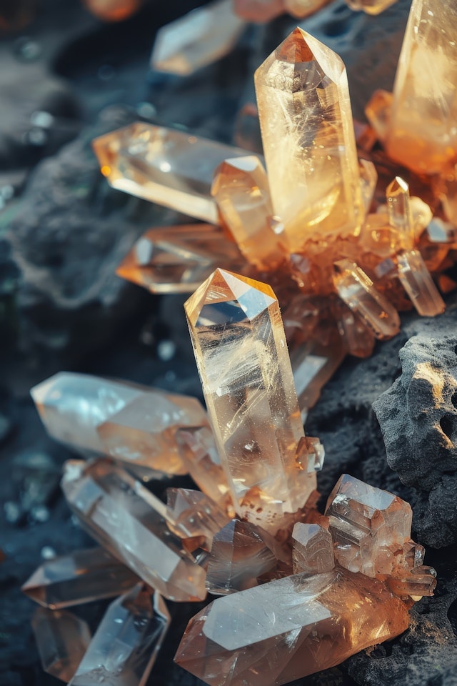 Amber Crystals on Rocky Surface