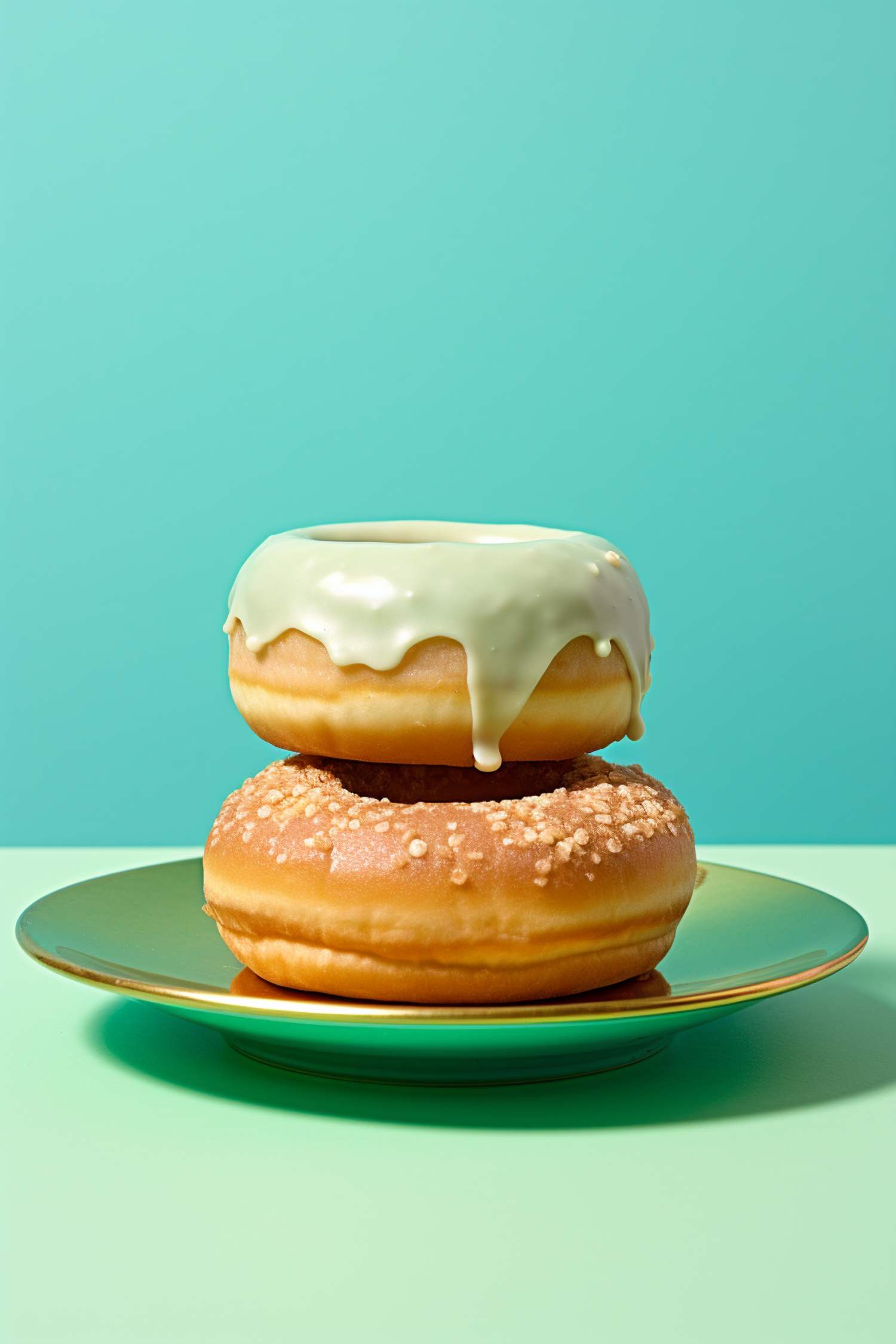 Glazed and Sugared Donuts on Teal