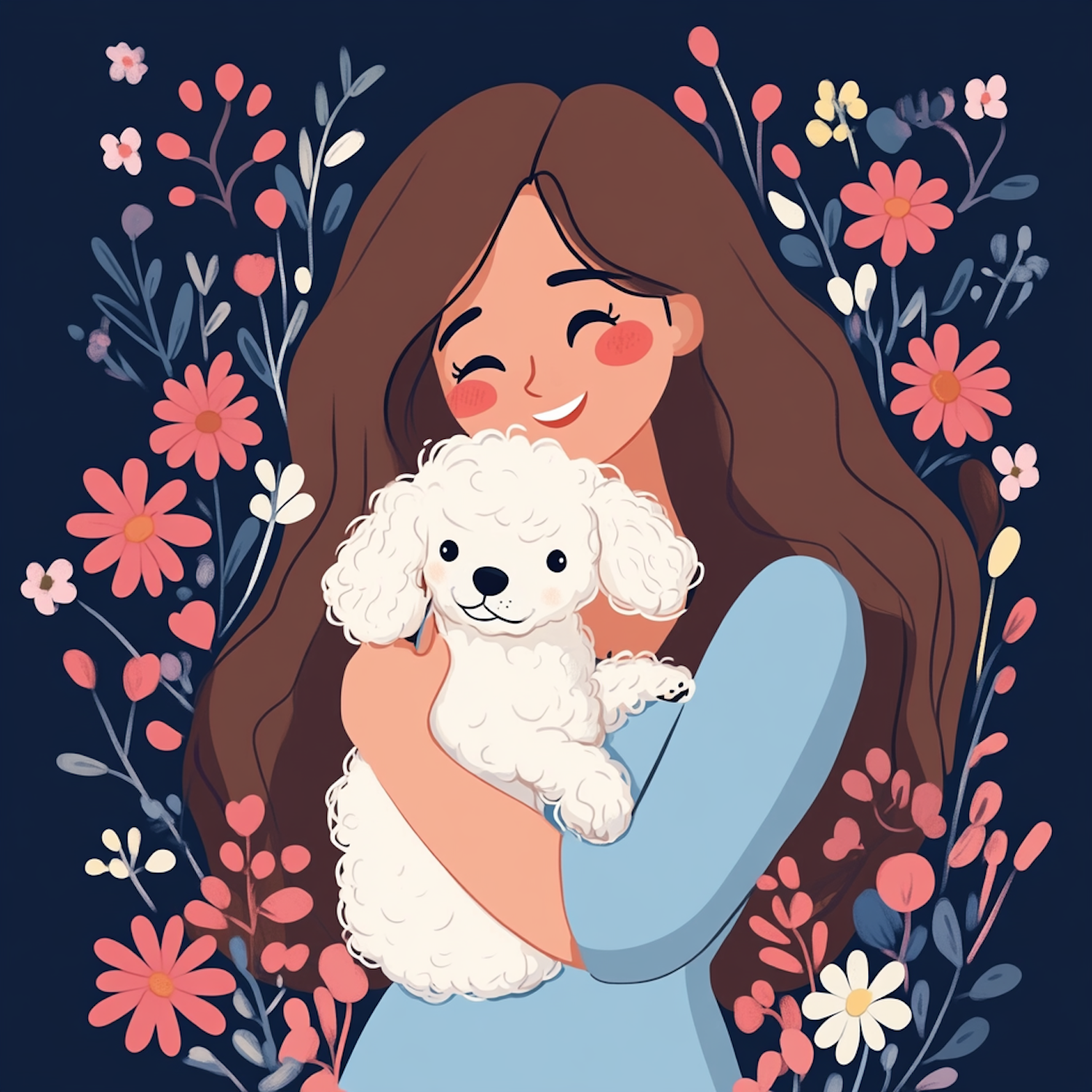 Woman with Fluffy White Dog