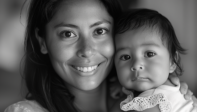 Mother and Child in Black and White