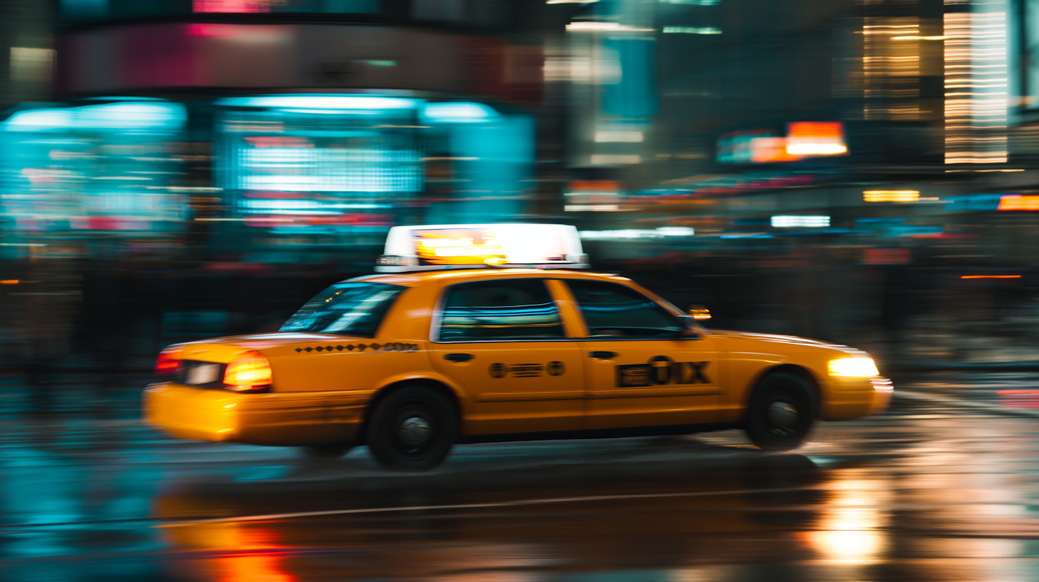 New York Nightscape: A Taxi in Motion
