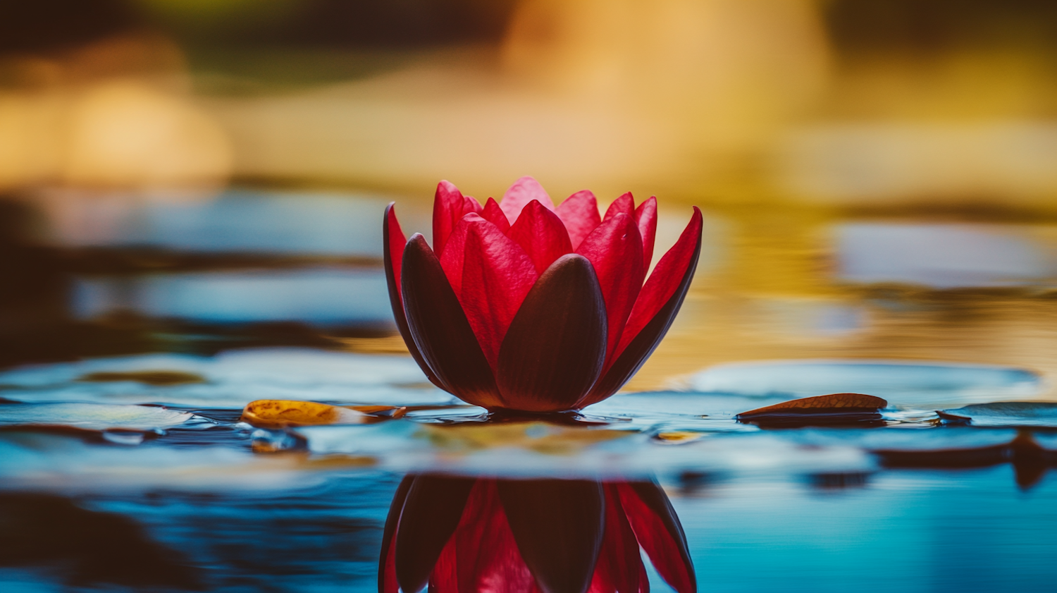 Vibrant Red Lotus on Water