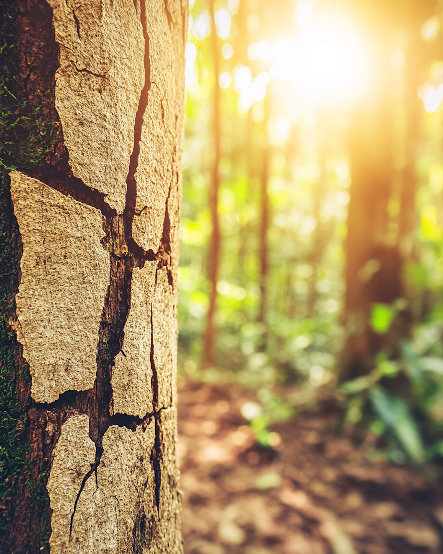 Close-up of Tree Trunk with Forest Background