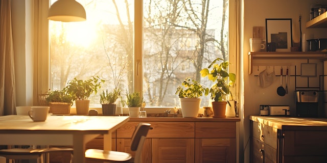 Cozy Kitchen with Sunlit Plants