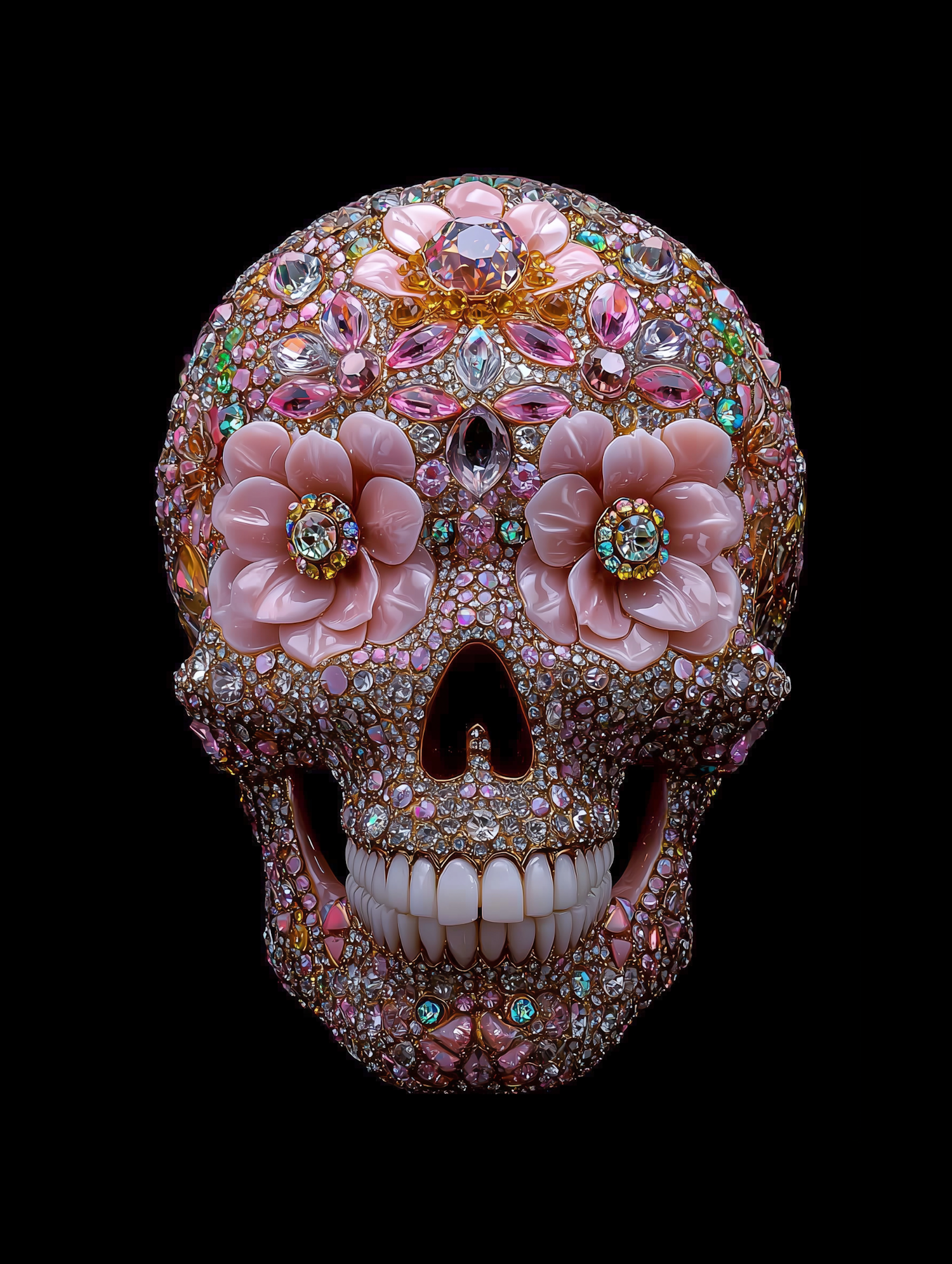 Decorated Skull with Gemstones and Floral Motifs