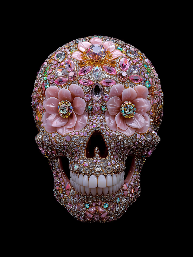 Decorated Skull with Gemstones and Floral Motifs