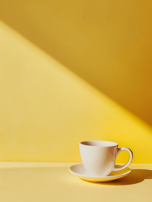 Minimalist Yellow Composition with White Cup