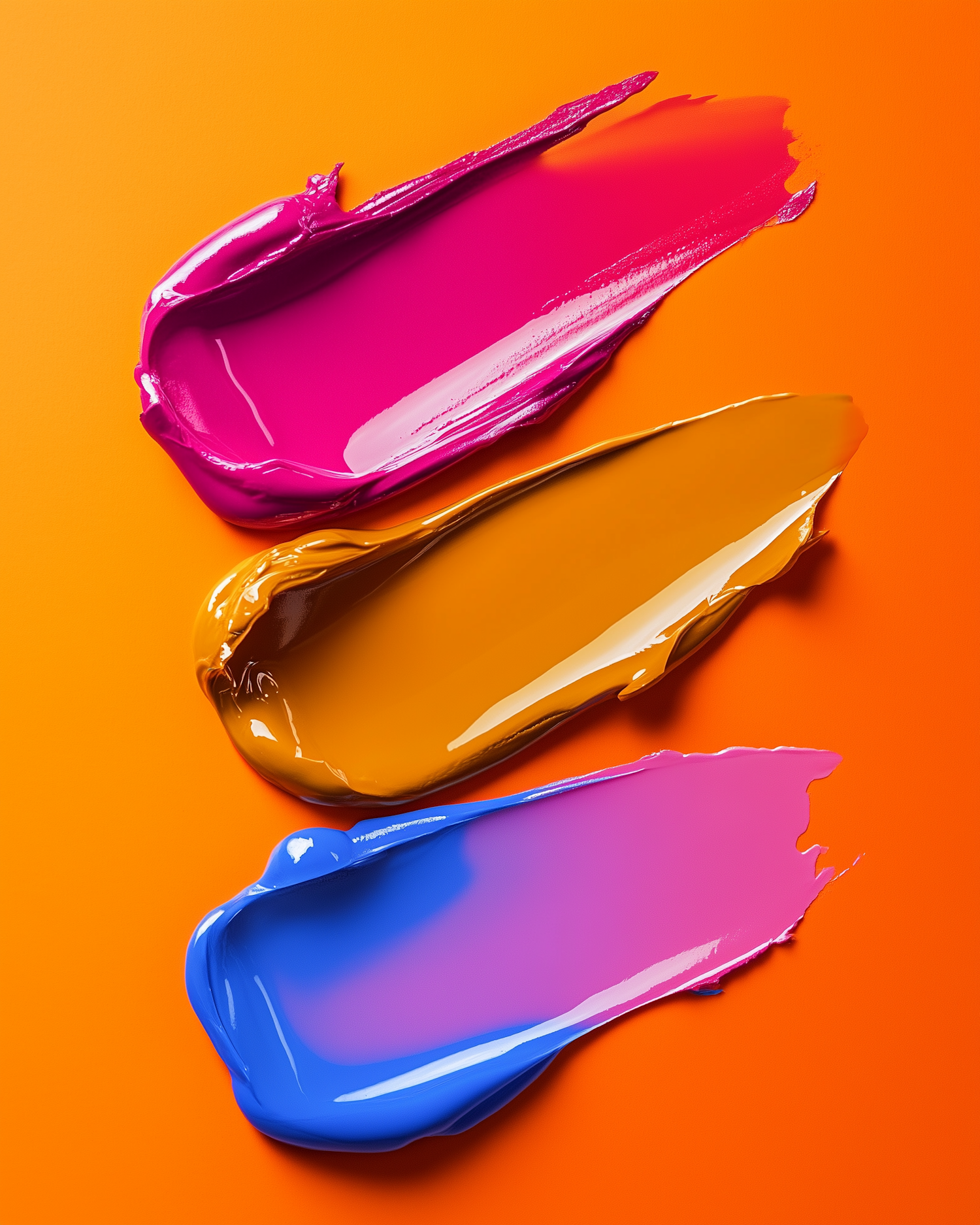 Vibrant Paint Smears on Orange Background