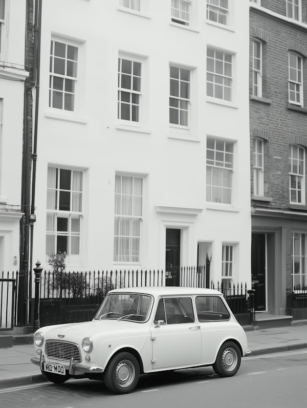 Classic Mini on a Sophisticated Urban Street