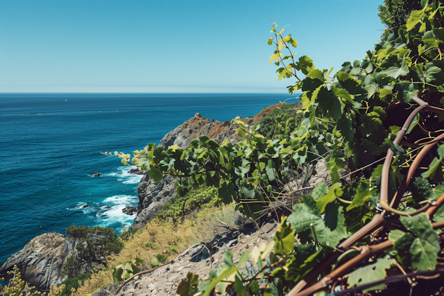 Serene Coastal Landscape with Cliffside Foliage