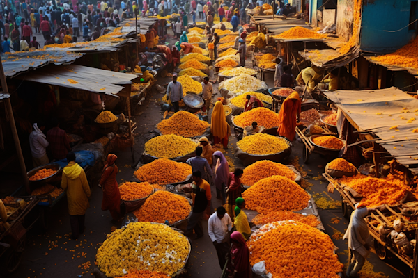 Vibrant Marigold Flower Market Panorama