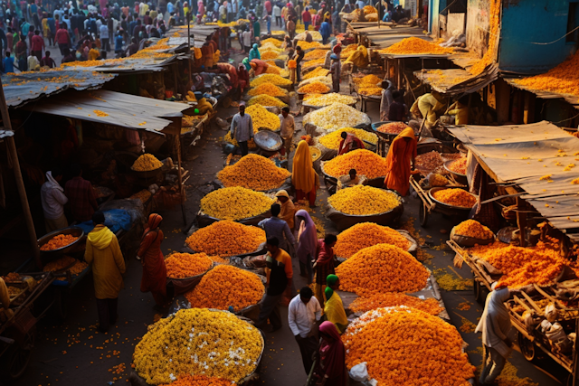 Vibrant Marigold Flower Market Panorama