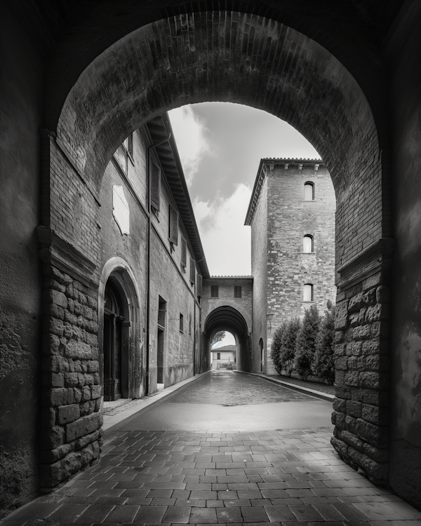 Old European Street Through Archway