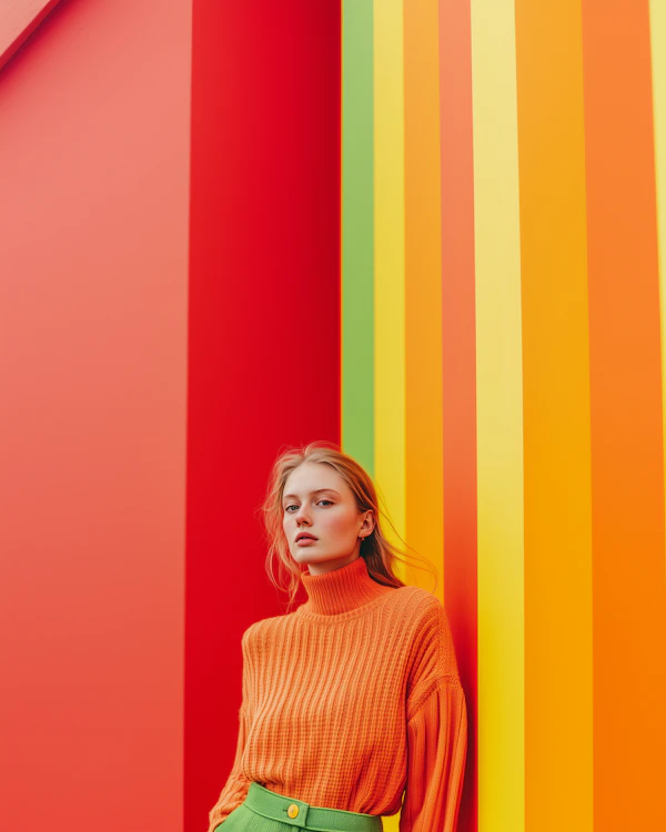 Woman Against Vibrant Striped Wall