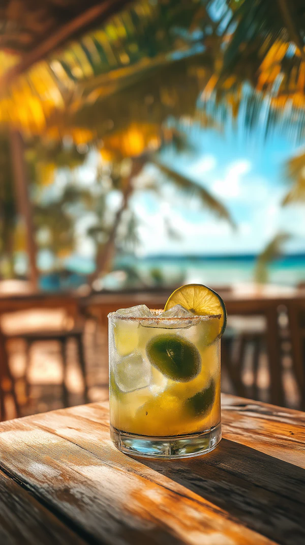 Tropical Cocktail on Wooden Table
