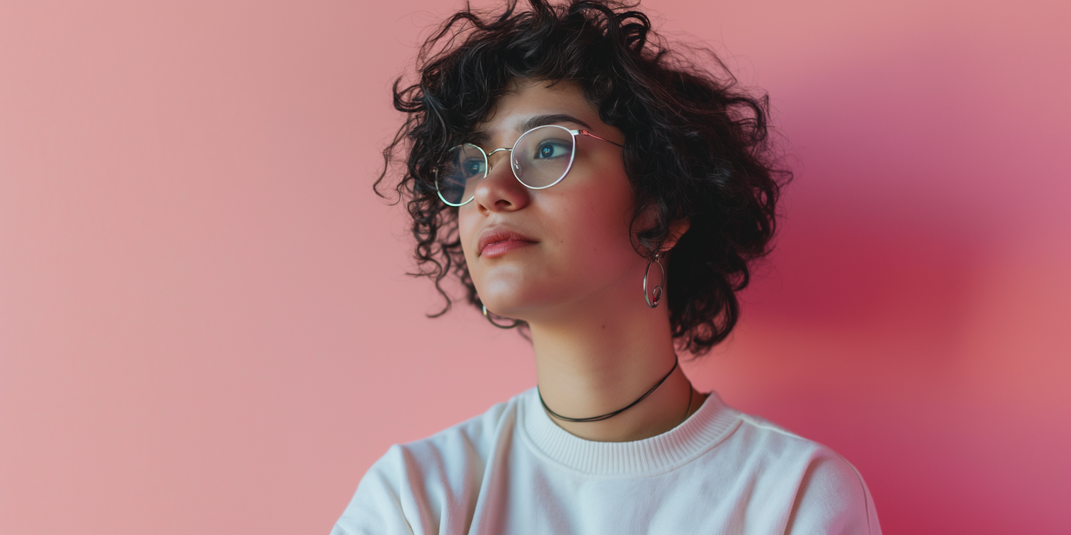 Contemplative Individual with Wavy Hair