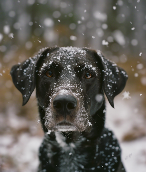 Soulful Snow-dusted Black Dog