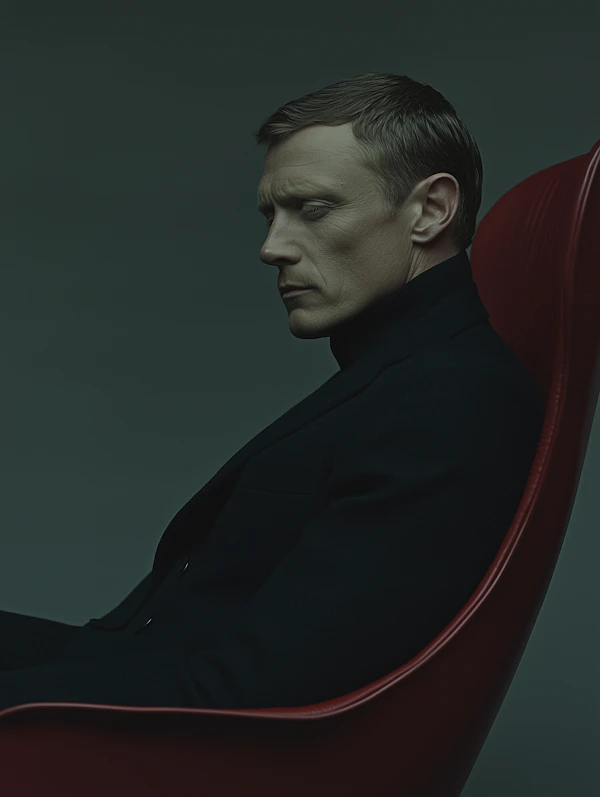 Contemplative Man in Red Chair