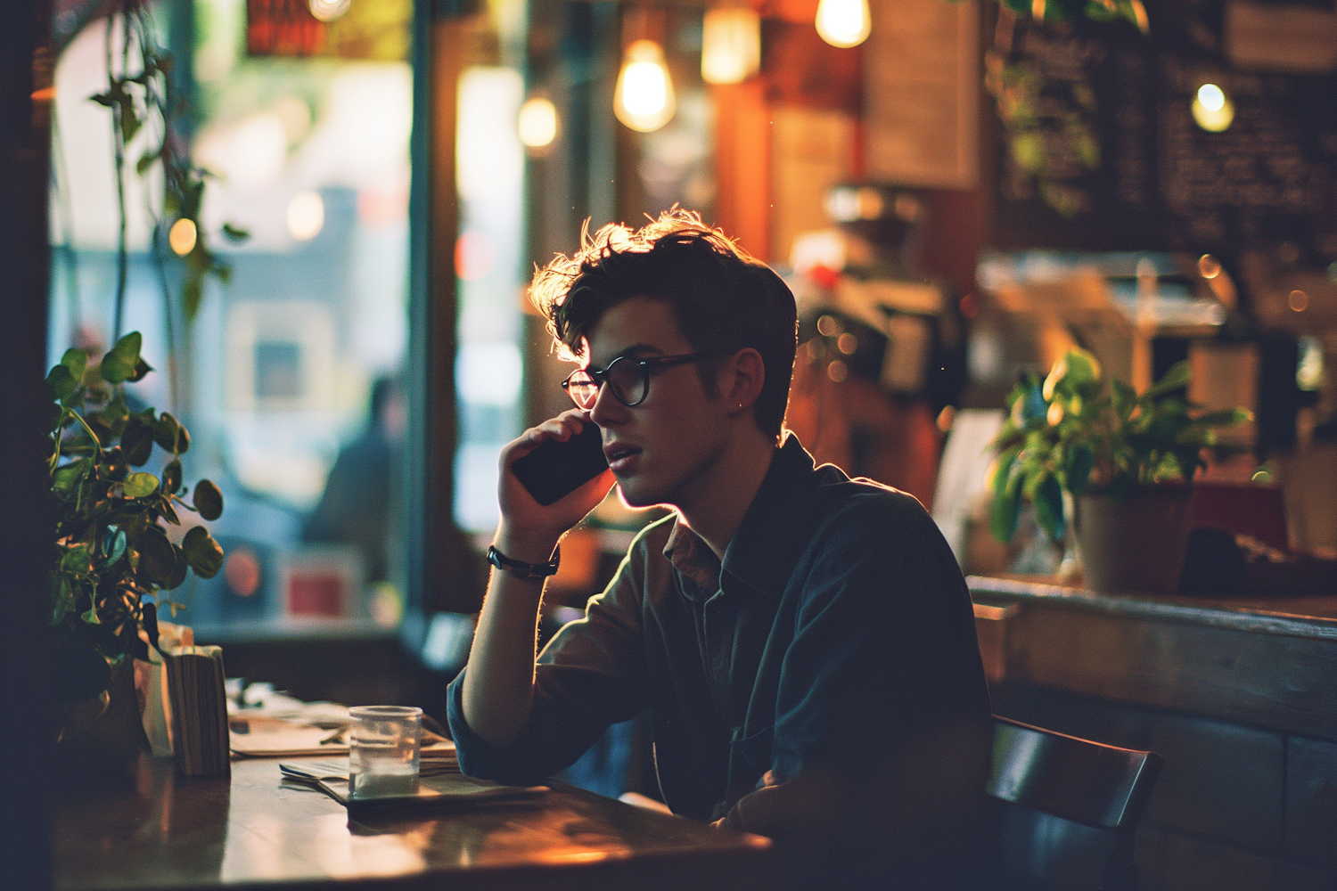 Contemplative Youth in Cozy Cafe