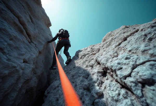 Climber on Rugged Rock