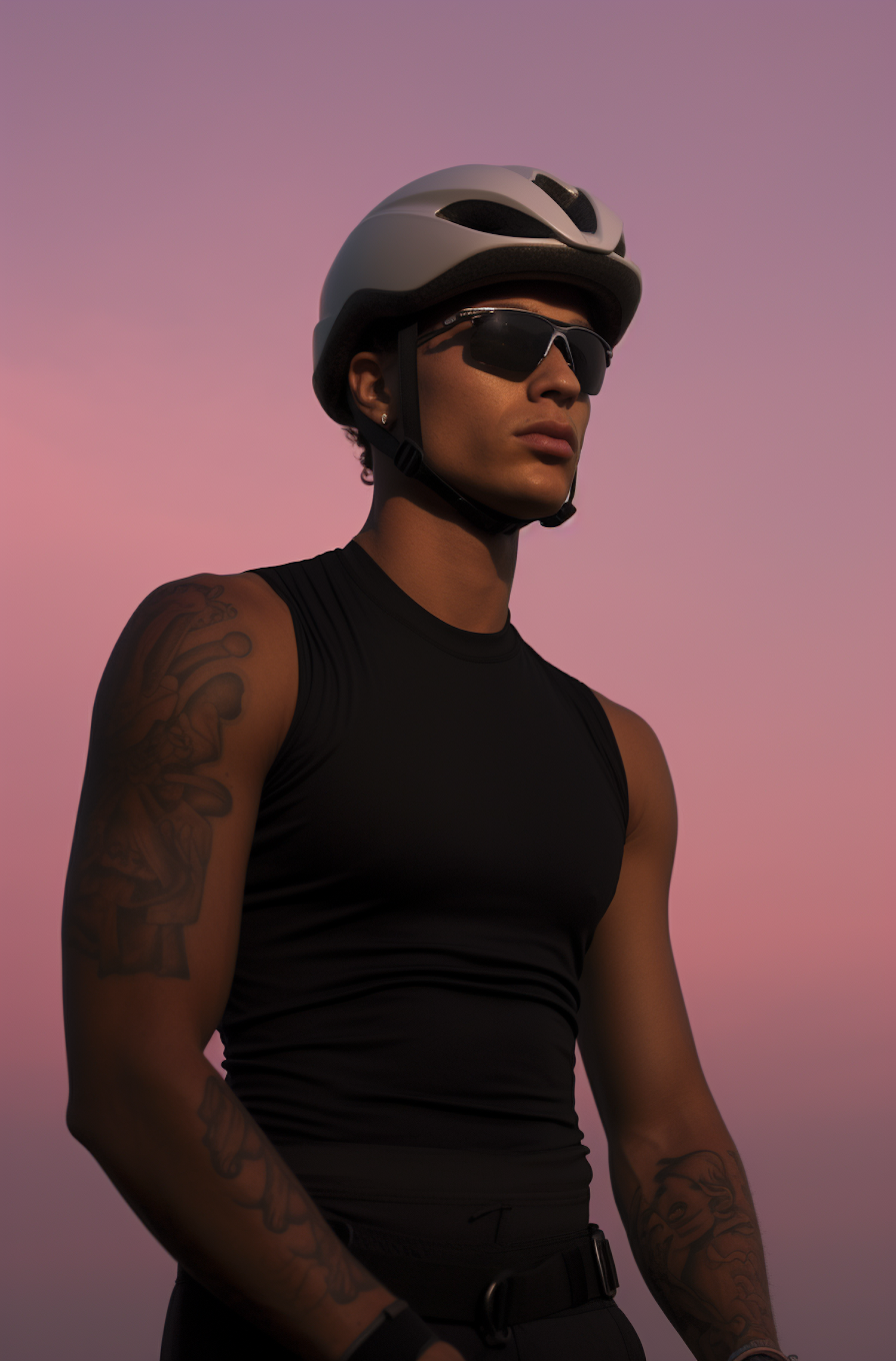 Contemplative Athlete against Serene Pink Skies