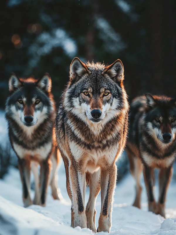 Wolves in Snowy Forest