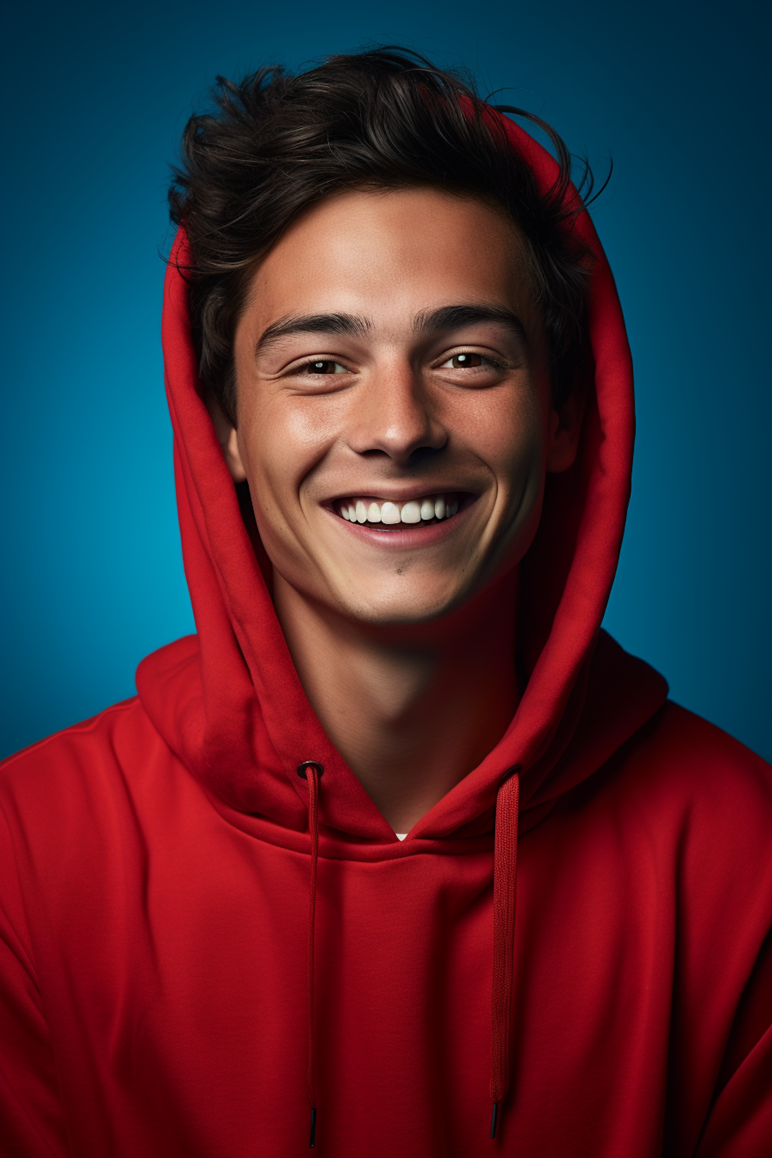 Joyful Youth in Red Hoodie