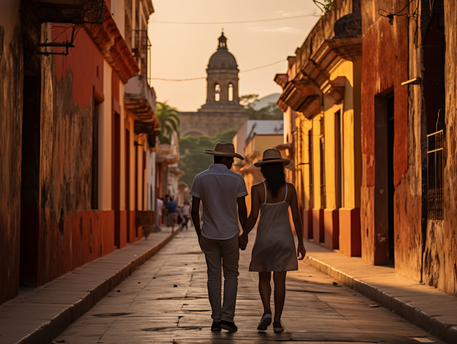 Golden Hour Romance on a Historic Latin Street