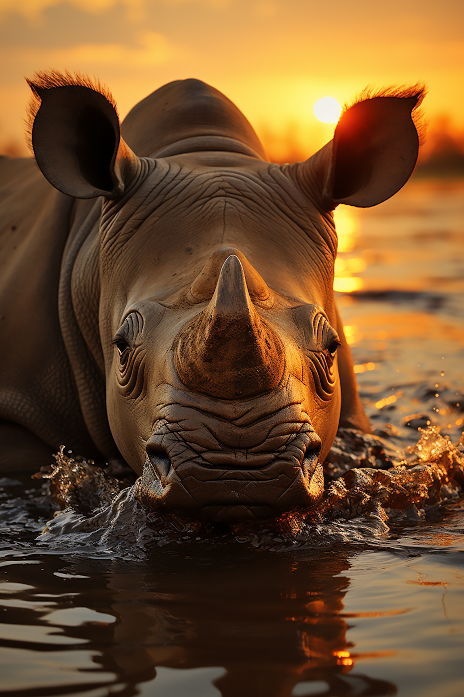 Sunset Serenity: Rhinoceros Reverie