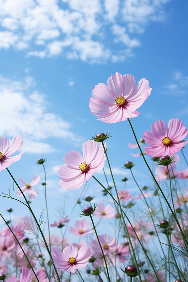 Skyward Blush: A Cosmos Flower Panorama